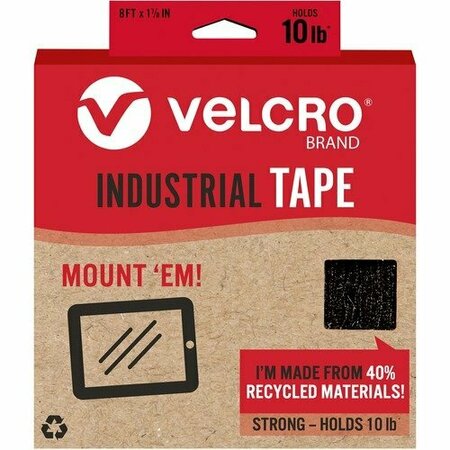 VELCRO BRAND Mounting Tape, Industrial, Recycled, 10 lb Cap, 1-7/8inx8ft , BK VEK30190